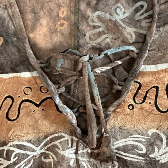 Kareenas Silk Tunic Tunic Boho Crinkle Lace Up India All Over Print - Picture 8 of 14